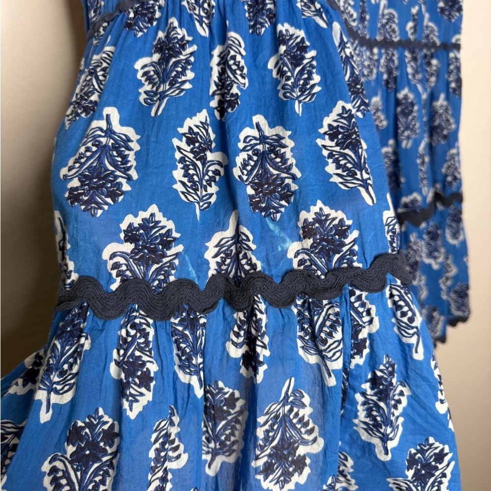 Ro’s Garden Blue Floral Cotton Sleeveless V Neck Lined Dress Size L - Picture 9 of 15